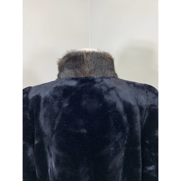 Vintage 80s 90s Black Plush Faux Fur Mink Coat Punk BarbieCore GlamRock Winter - Picture 6 of 11